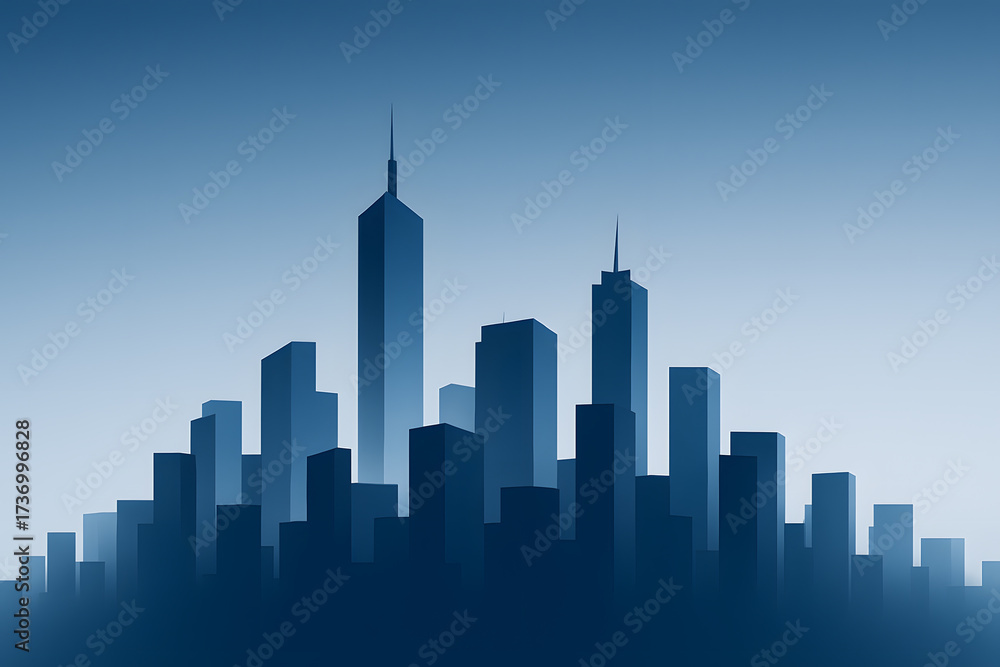 Fototapeta premium Modern Abstract City Skyline Silhouette in Gradient Blue Corporate Style