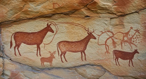 Ancient Rock Art Depicting Wildlife and Abstract Forms
