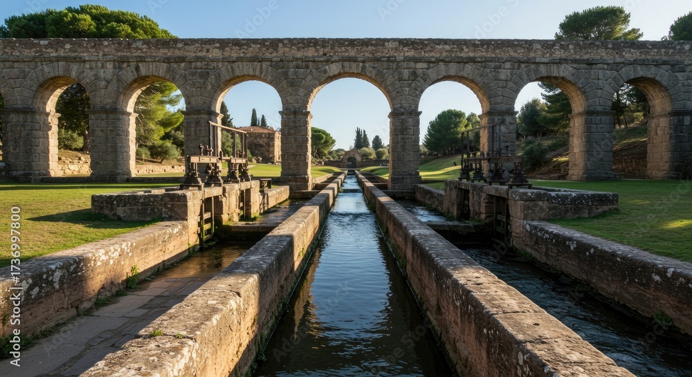 Fototapeta premium Ancient Roman Aqueduct with Water Channels and Arches