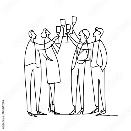 Celebration toast party people group line art drawing vector illustration for social event and gathering design