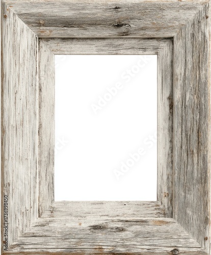 Weathered, rectangular wooden frame with white-washed finish, interior empty