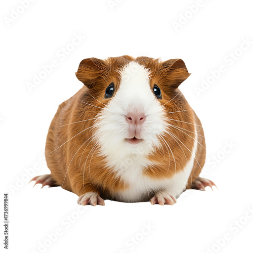 Smiling guinea pig with round eyes, fluffy fur, transparent background