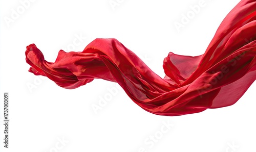 Red fabric, flowing in graceful curves against white