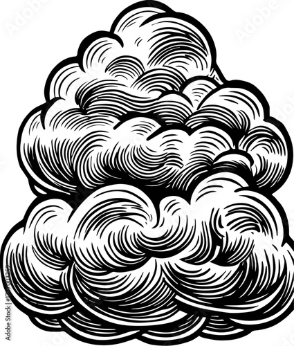 SVG skull tattoo design in a Halloween dark warrior style. Hand-drawn Illustration of Dense Clouds in Bold Black and White Style