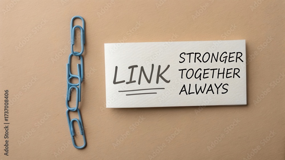 Obraz premium Blue Paper Clips with Inspirational Quote about Connection and Unity for Office or Classroom Motivational Decor