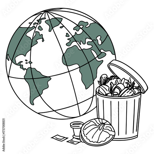 Planet earth is being filled with garbage and waste symbolizing environmental pollution and ecological damage