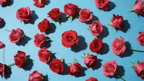 Red roses arranged on a blue background