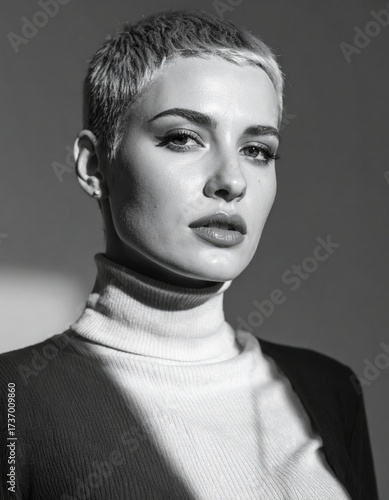 Elegant Monochrome Fashion Portrait with Short Hair