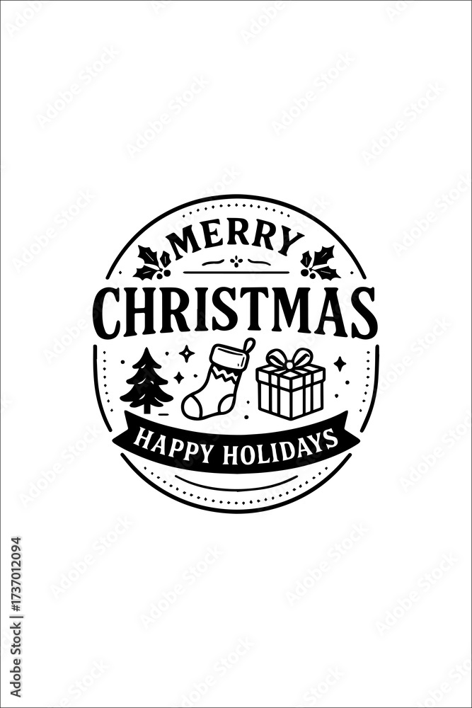 Obraz premium Black and White Christmas Greeting Card Template
