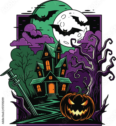 Halloween vector illustration silhouette on pure white background