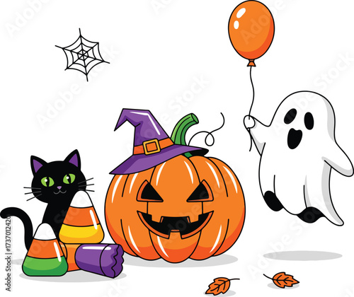 Halloween vector illustration silhouette on pure white background