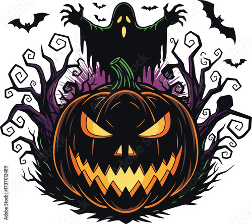 Halloween vector illustration silhouette on pure white background