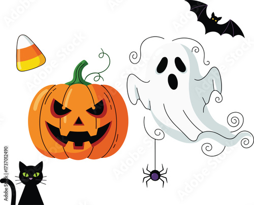 Halloween vector illustration silhouette on pure white background