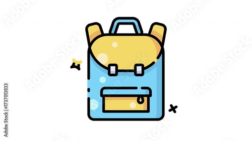 School Bag Icon Animation - Loopable and Colorful, Alpha Channel