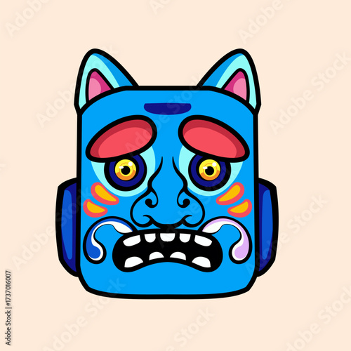 Scary Oni Mask Japanase animal yokai illustration for design apparel and printing poster
