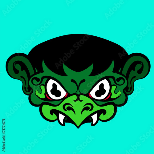 Japanese ghost traditional yokai mask kappa for illustration apparel and tshirt print