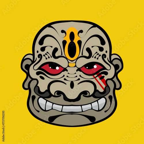 Scary Oni Mask Japanase animal yokai illustration for design apparel and printing poster