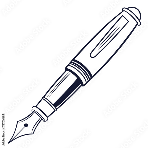 Classic fountain pen with a nib and cap depicted in a clean outline style on a white background
