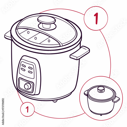 Illustration of a modern electric slow cooker with a separate inner pot and control panel highlighting its components