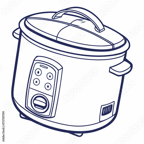 Simple outline illustration of a modern electric multi cooker with a digital control panel and lid handle