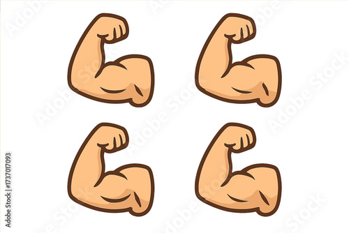 Muscle icon biceps symbol arm flex strong power gesture. Bodybuilding fitness gym workout vector cartoon illustration set. Man hand bodybuilder strength. Powerful man concept.