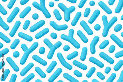 Microbiome seamless pattern. Probiotic bacteria background with lactobacillus, bifidobacteria, acidophilus. Prebiotic gut flora for health. 3D cartoon vector illustration.