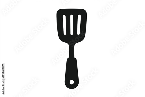 Spatula icon kitchen tool silhouette. Cooking utensil symbol for food preparation, bbq, and grilling. Black flipper graphic element isolated. Vector turner for frying pan.