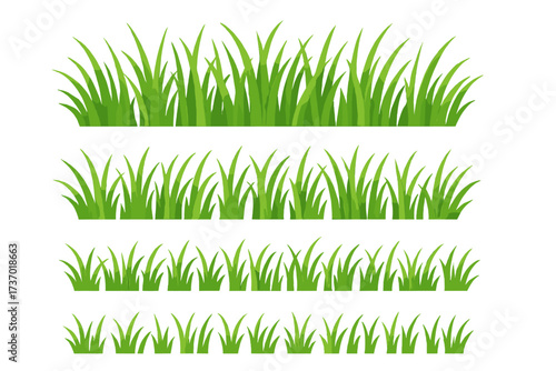Grass border collection vector set. Green lawn edge for spring or summer. Nature, meadow, field illustration. Fresh plant, herb, blade isolated. Park, garden, yard ground.