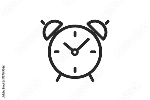 Simple alarm clock line icon. Time management and deadline concept. Wake up symbol for morning schedule. Reminder notification vector pictogram for web and mobile ui design.