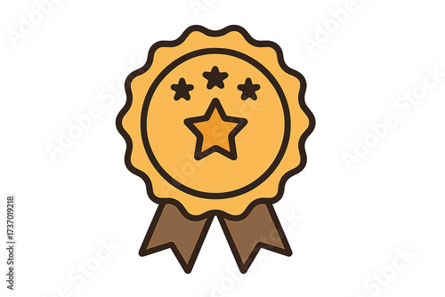 Premium quality guarantee seal. Golden award medal with stars. Best choice certified product stamp. Top winner prize ribbon icon. Vector illustration for excellence and success.