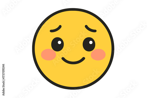 Shy emoticon vector emoji. Cute blushing smiley face character. Timid, embarrassed, modest emotion icon. Awkward facial expression cartoon illustration for social media.