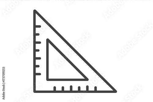Set square triangle ruler tool icon. Geometry, drawing, and drafting equipment. Minimal thin line vector illustration for school, architect, or engineering projects. Precision measurement.