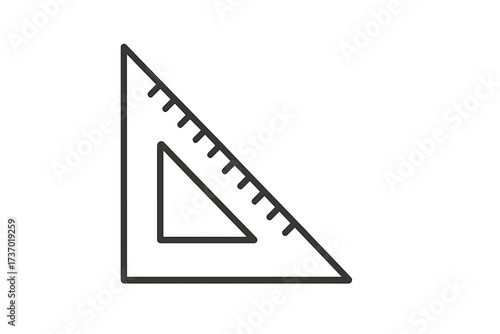 Set square triangle ruler icon for technical drawing and geometry. Minimal thin line vector illustration of a measurement tool for school, architecture, and engineering projects.