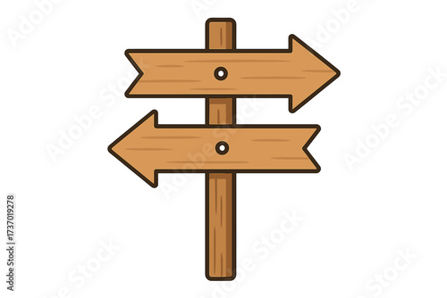 Wooden signpost with two arrows pointing in opposite directions. Concept of choice, dilemma, and decision making. Path to knowledge or ignorance. Metaphor for options and strategy.