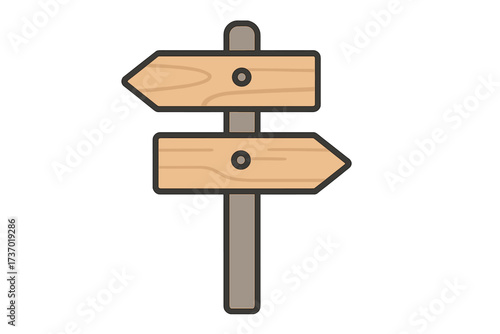 Wooden signpost with two arrows pointing in opposite directions. Metaphor for choice, decision, and dilemma. Crossroads sign for knowledge or ignorance, success or failure.