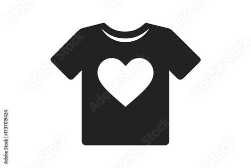 T-shirt with heart symbol icon. Vector flat glyph for volunteering, charity, and donations. Non-profit organization, community support, and social work concept. Love sign.