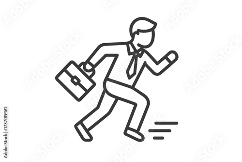 Running businessman line icon. Man in a hurry with briefcase. Concept for business competition, career success, motivation, startup, working hard, reaching goals, and deadline.