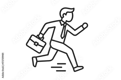 Businessman running with briefcase line icon. Career progress and corporate competition. Concept ambition. Motivation for success. Employee in a hurry for deadline. Reaching goal.