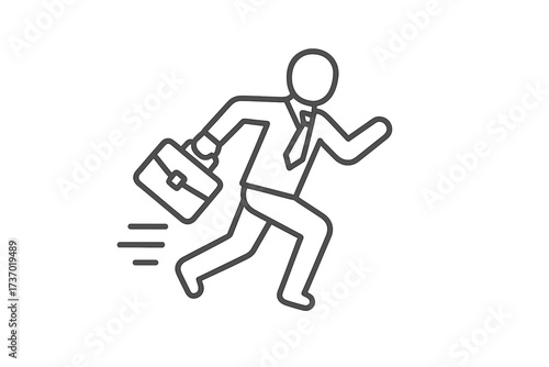 Businessman running fast with a briefcase. Thin line vector icon for career rush, startup success, competition, motivation, ambition, working hard, and progress.