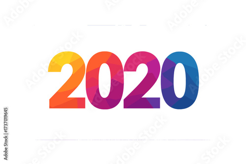 Vector 2020 New Year greeting. Colorful low poly number design for festive holiday banner or poster. Modern geometric gradient text for seasonal celebration web graphics.
