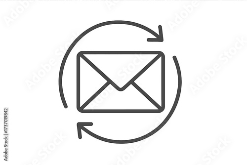 Email sync line icon. Envelope with circular refresh arrows. Concept for update, resend, digital communication, newsletter, message loop, internet correspondence, marketing automation.