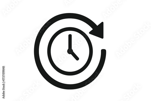 Time passage vector icon. Clock with circular arrow. Concept of progress, deadline, history, schedule, countdown. Express delivery symbol. Around the clock service. 24 hours.