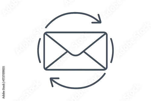 Vector icon of email sync, message refresh. Continuous communication concept. Circular arrows on envelope for newsletter subscription, online correspondence, automatic updates.