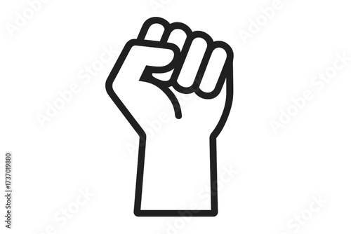 Raised fist vector line icon. Symbol of protest, revolution, solidarity, strength, and power. Concept of resistance, riot, change, success, motivation, and fighting for freedom.