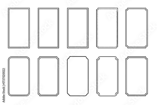 Vector set of simple black line frames. Collection of classic and retro rectangular borders. Decorative vintage labels, tags, and certificate templates. Minimalist design.