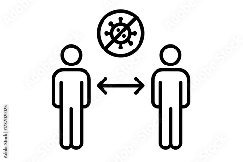Social distancing icon vector, thin line illustration of people keeping safe distance in public for pandemic protection, Covid-19 coronavirus prevention concept