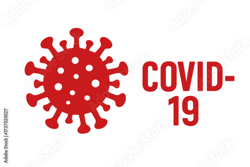 COVID-19 coronavirus symbol vector illustration. Red virus icon for pandemic awareness and public health warning. Concept for infectious disease, global epidemic and medicine.