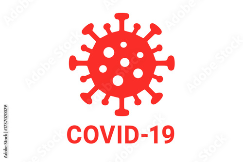 Covid-19 coronavirus awareness vector illustration. Red virus cell icon symbol for pandemic medical health warning. Dangerous contagious disease information graphic concept.