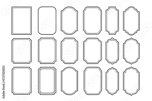 Set of black and white vintage frames. Collection of classic decorative borders. Empty retro label shapes. Simple elegant design elements for certificates or invitations. Vector.