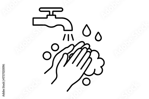 Hand washing line icon for hygiene and health safety. Prevention of virus and bacteria. Wash hands with soap and water from a faucet. Cleanliness and antibacterial concept vector.